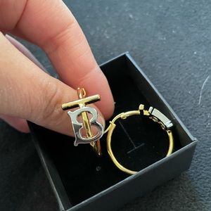 Authentic Burberry b letter cross 24k gold plated earrings